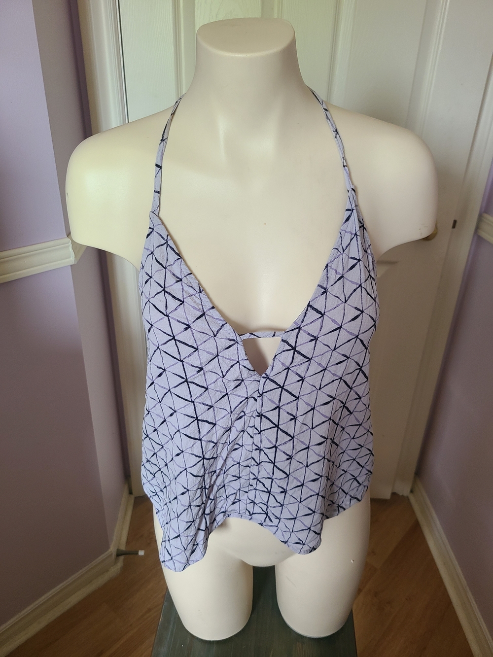 silence + noise Light Blue Geometric Halter Cami